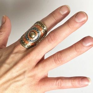 Bohemian medallion gold statement ring - Size 8